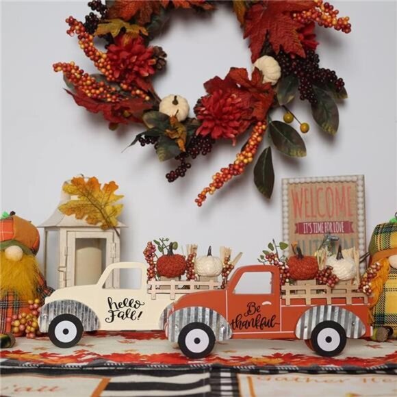 Fall Decorations for Home Large Size 2‎ Pack Wood Truck with Pumpkin Fall Decor - Picture 5 of 6